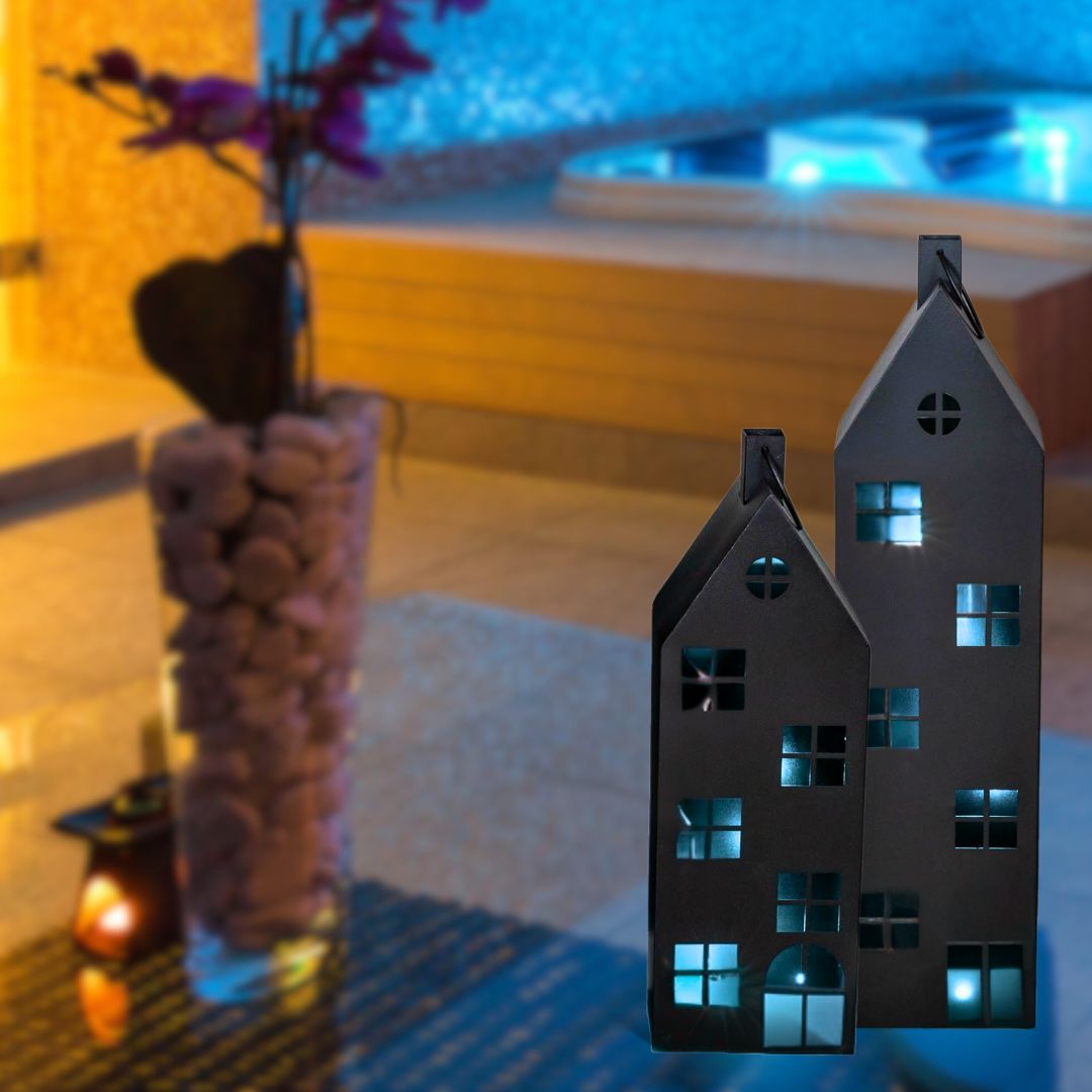 TOPANBIETER 999 Premium 2-piece Set of Lanterns, XXL Metal, Black, 66 and 96 cm tall, Indoor Lantern, Windlight, Giant Lantern with Handle & Freestanding, Perfect for Hallway, Living Room or Entrance Hall