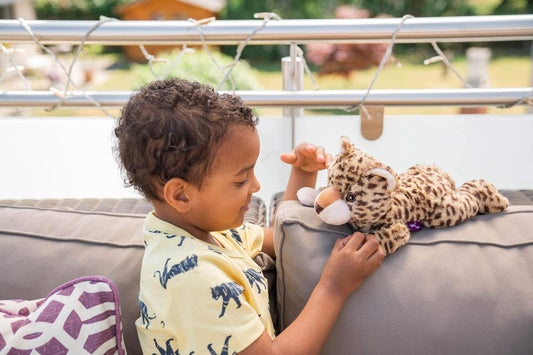 Habibi Plush Premium Wärmetier Baby Leopard herausnehmbares Körnerkissen Wärmekissen