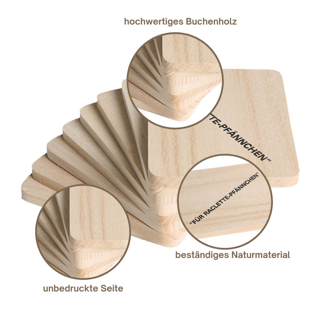 TA999 Untersetzer für Raclette-Pfännchen 8er Set Buchenholz 10 cm Holzbrettchen