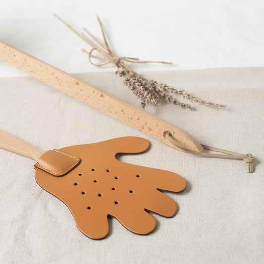 Hofmeister Fliegenklatsche aus Holz und Leder Hand Insektenabwehr Mückenklatsche