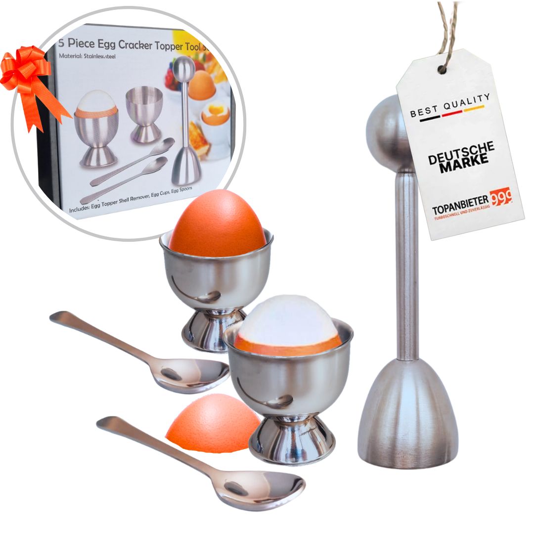 TA999 Eiköpfer Set Edelstahl 5-teiliges Frühstücksset mit Eierköpfer, Ei-Öffner