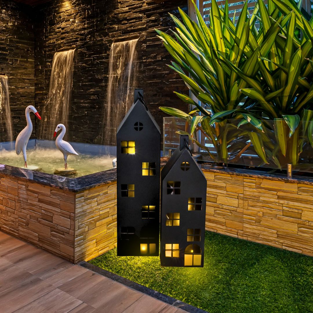 TOPANBIETER 999 Premium 2-piece Set of Lanterns, XXL Metal, Black, 66 and 96 cm tall, Indoor Lantern, Windlight, Giant Lantern with Handle & Freestanding, Perfect for Hallway, Living Room or Entrance Hall
