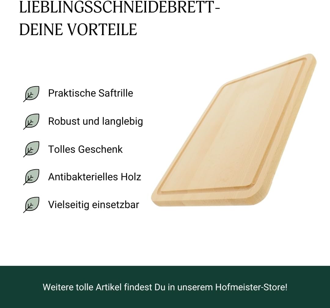 10x Hofmeister Schneidebrett 30 x 22 cm mit Saftrille Buchenholz