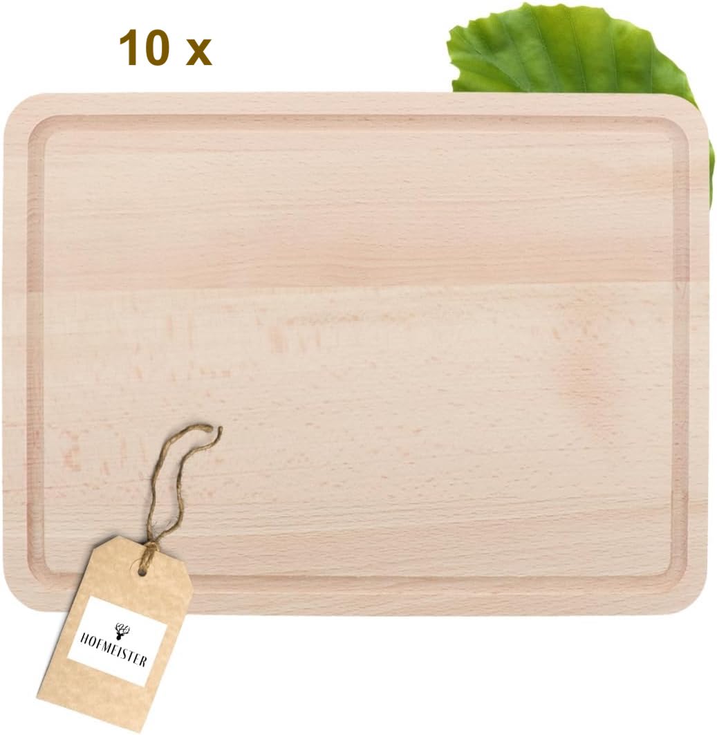 10x Hofmeister Schneidebrett 30 x 22 cm mit Saftrille Buchenholz