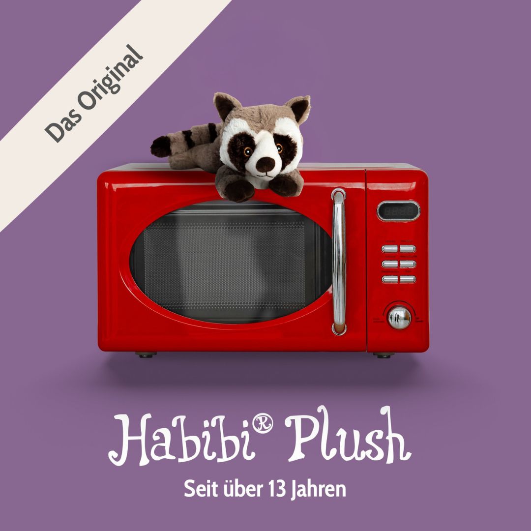 Habibi Plush Premium Wärmetier Waschbär herausnehmbares Körnerkissen Wärmekissen