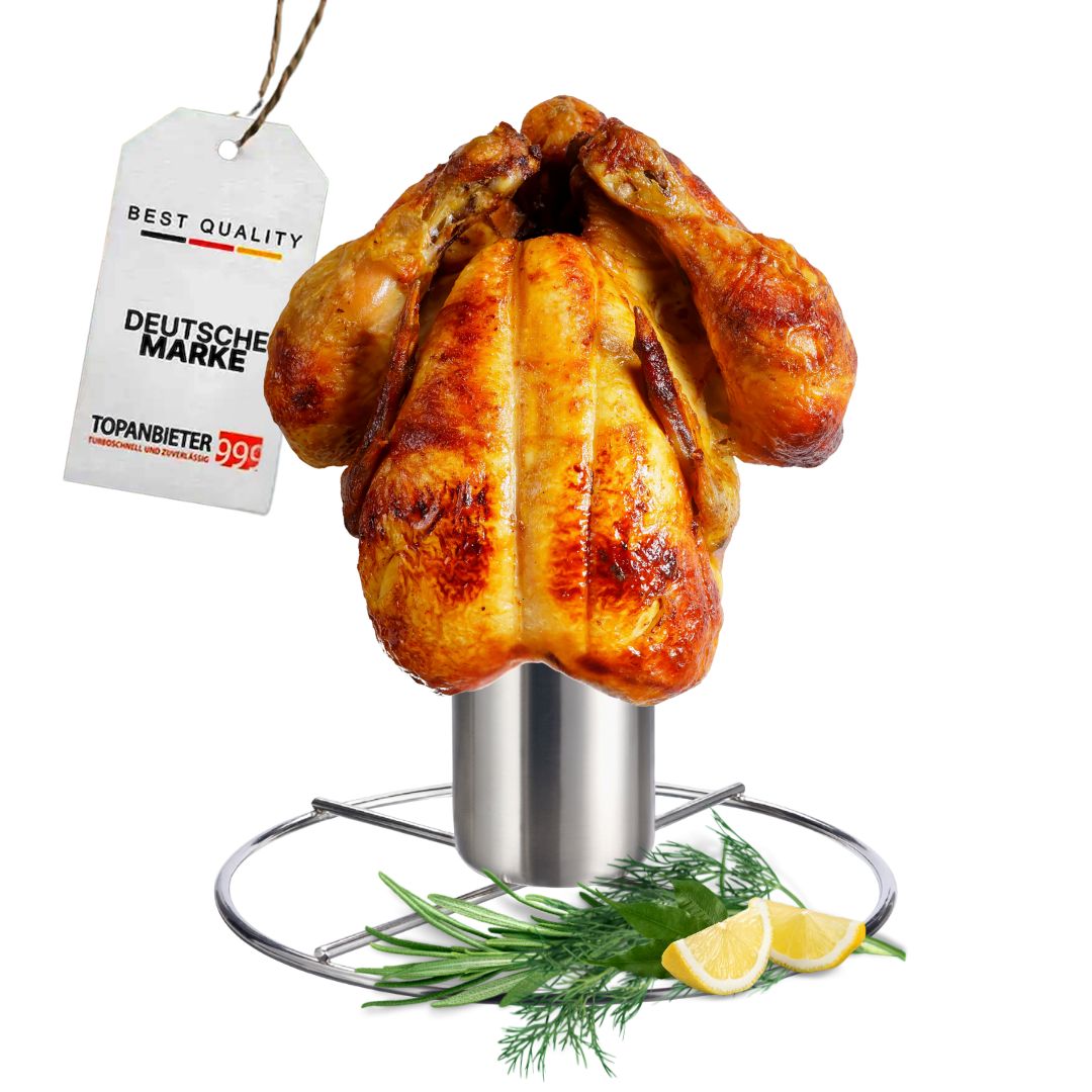 TOPANBIETER 999 Premium Hähnchenhalter mit Aromabehälter für Grill & Backofen, Geflügelhalter Edelstahl, Hähnchenbräter für knuspriges Brathähnchen & Geflügel - BBQ Hähnchengriller, Hänchengrill Halter Bierdose