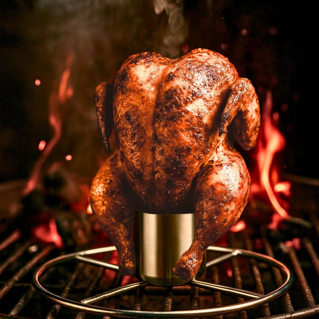 TOPANBIETER 999 Premium Hähnchenhalter mit Aromabehälter für Grill & Backofen, Geflügelhalter Edelstahl, Hähnchenbräter für knuspriges Brathähnchen & Geflügel - BBQ Hähnchengriller, Hänchengrill Halter Bierdose