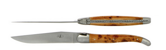 Forge de Laguiole 6 Tafelmesser Stahl T6 matt Griff gemischte Hölzer 23,5 cm