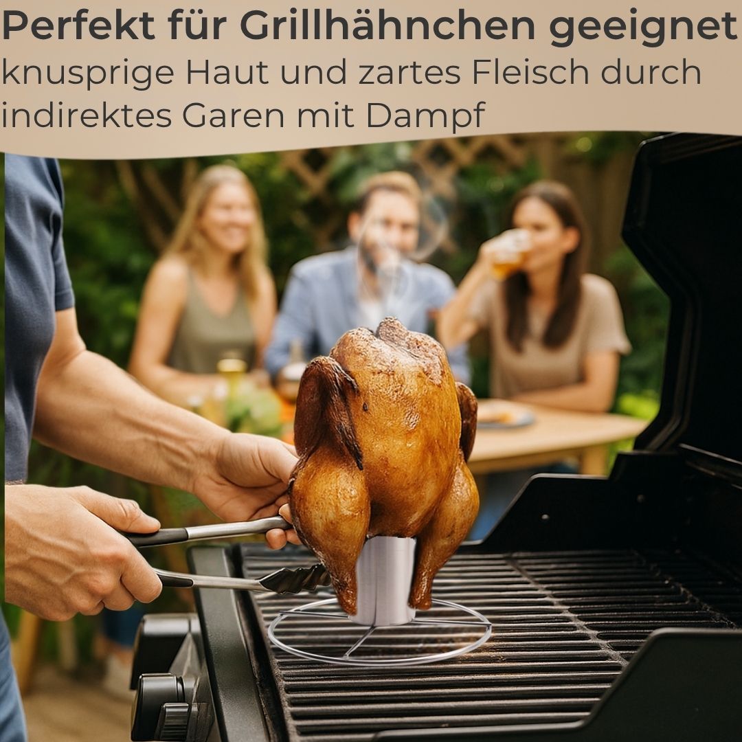 TOPANBIETER 999 Premium Hähnchenhalter mit Aromabehälter für Grill & Backofen, Geflügelhalter Edelstahl, Hähnchenbräter für knuspriges Brathähnchen & Geflügel - BBQ Hähnchengriller, Hänchengrill Halter Bierdose