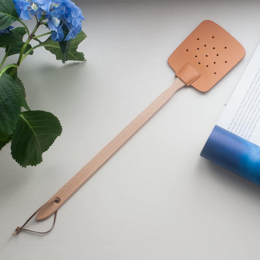 Hofmeister Fliegenklatsche Buchenholz Leder 47,5 cm Fliegenfänger Mückenklatsche