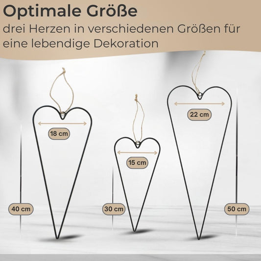 TOPANBIETER 999 Hängedeko Herz 3er Set aus Metall & Jute – Handgefertigte Deko in Schwarz
