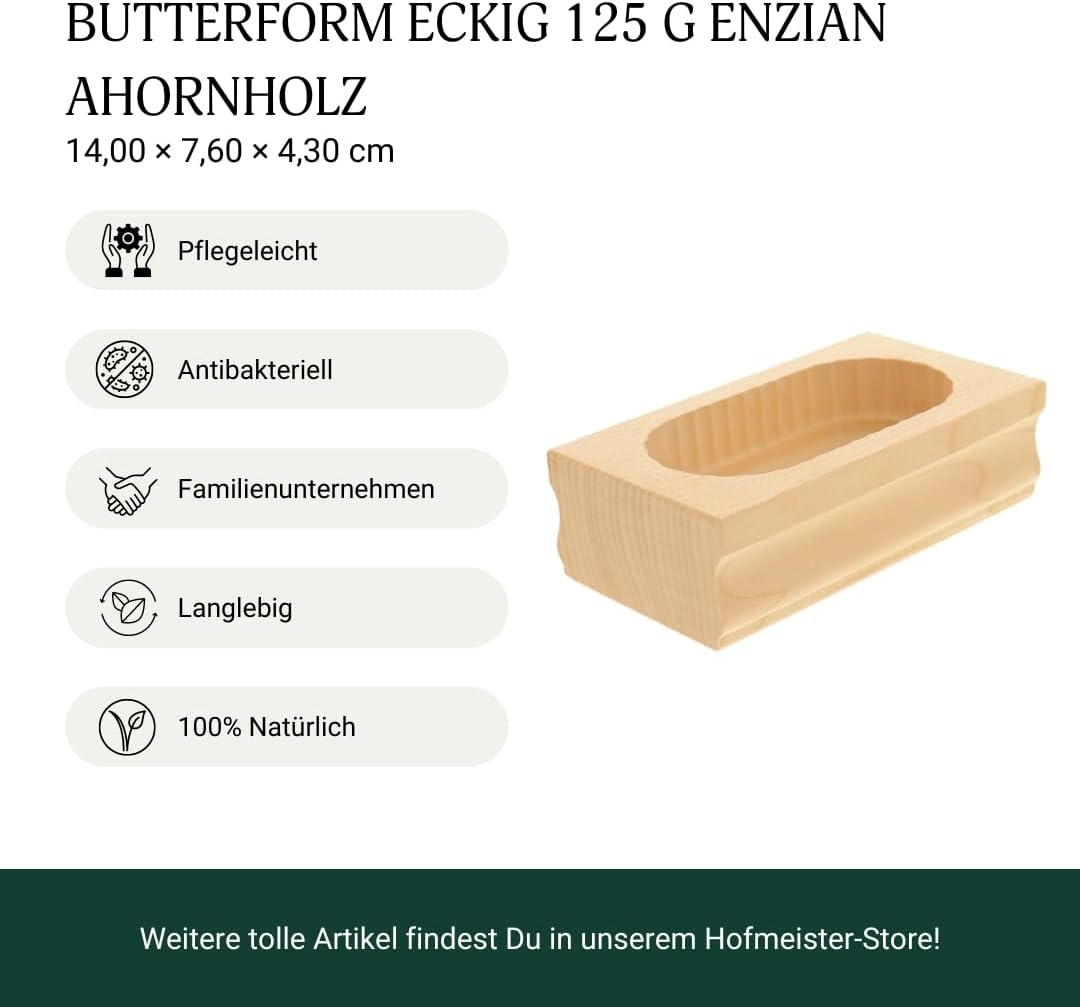 Hofmeister butter mold Gentian maple wood 14 cm square 125 g butter mold butter stamp stencil