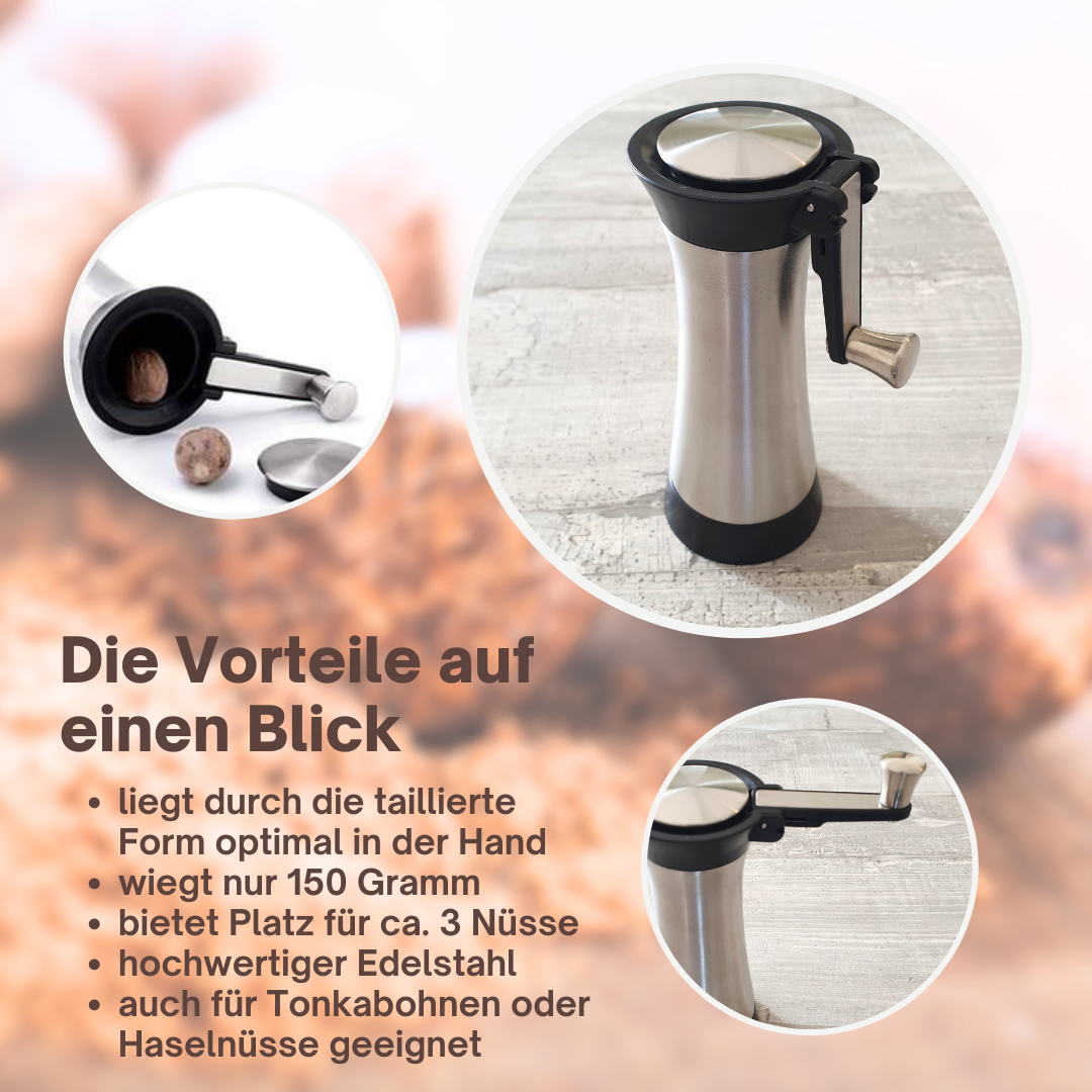TA999 Muskatmühle aus Edelstahl mit Aufbewahrungsbehälter und einklappbarer Kurbel