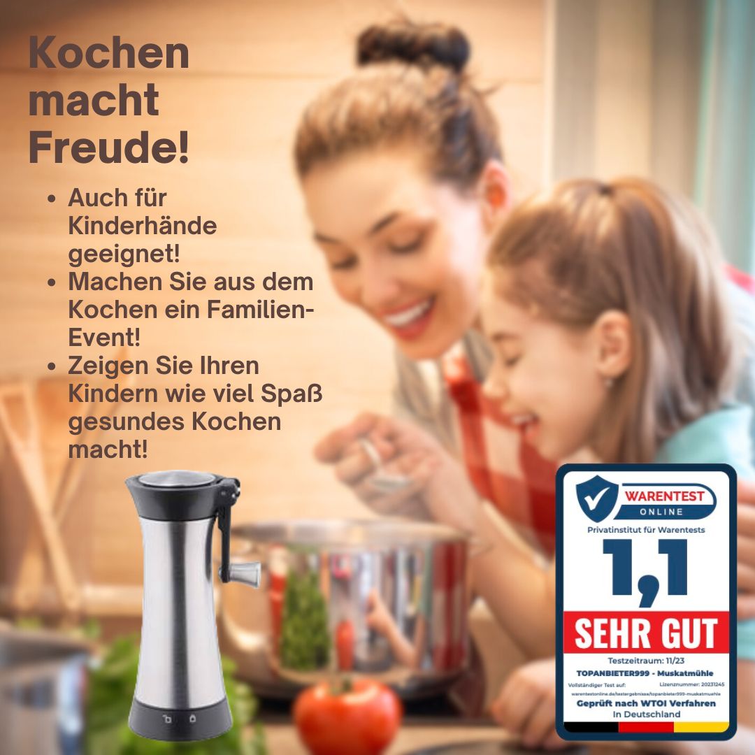 TA999 Muskatmühle aus Edelstahl mit Aufbewahrungsbehälter und einklappbarer Kurbel