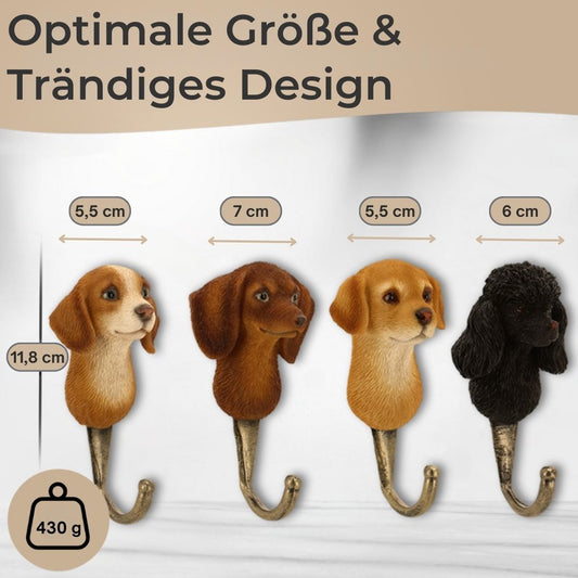 Hundehaken 4tlg Set Hundekopf Dekohaken & Garderobenhaken für Flur, Bad & Küche