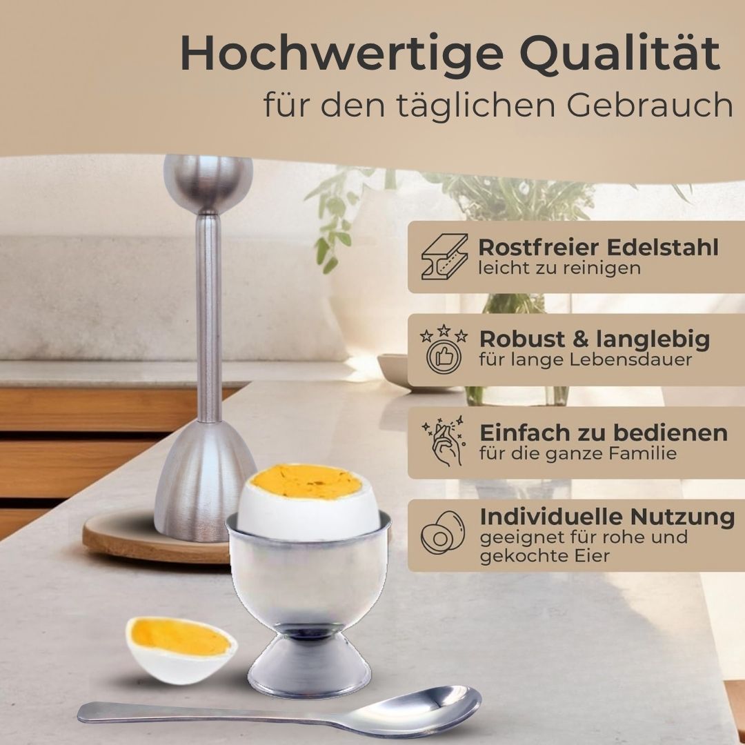 TA999 Eiköpfer Set Edelstahl 5-teiliges Frühstücksset mit Eierköpfer, Ei-Öffner