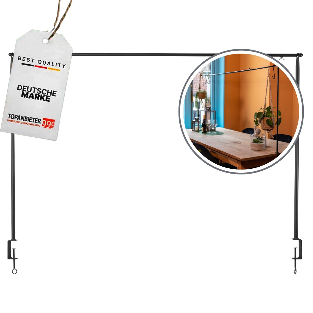 Premium decorative table frame, metal, black - extendable table decoration rod 117–211 cm – adjustable metal frame with clamp – table frame for tables with straight edges