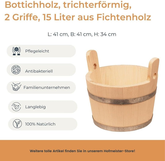 Hofmeister Bottich trichterförmig 2 Griffe Pflanzkübel 15 Liter Saunakübel 41 cm
