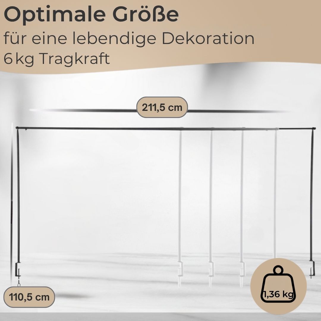 Premium decorative table frame, metal, black - extendable table decoration rod 117–211 cm – adjustable metal frame with clamp – table frame for tables with straight edges