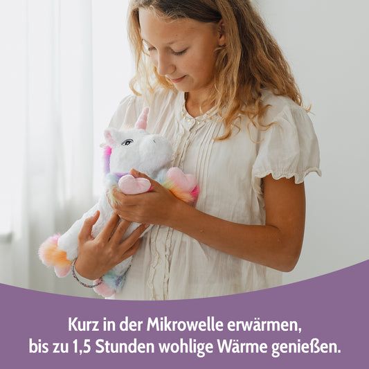 Habibi Plush Premium Wärmetier Einhorn Rainbow herausnehmbares Körnerkissen