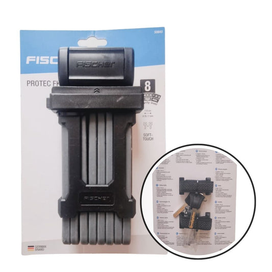 FISCHER Folding Lock Soft-Touch PROTEC FKS110, 110 cm, Key, Holder, Black
