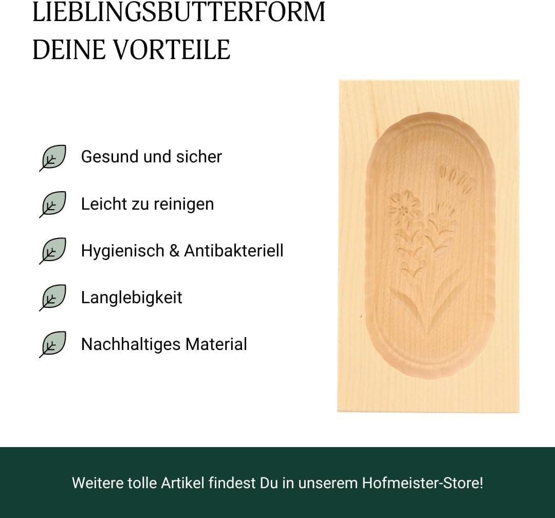 Hofmeister butter mold Gentian maple wood 14 cm square 125 g butter mold butter stamp stencil