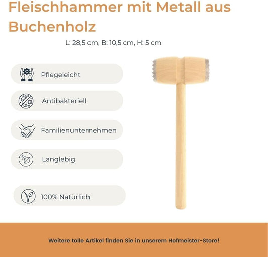 Hofmeister Fleischhammer 28,5 cm Metall besetzt Fleischklopfer Schnitzelklopfer Buche