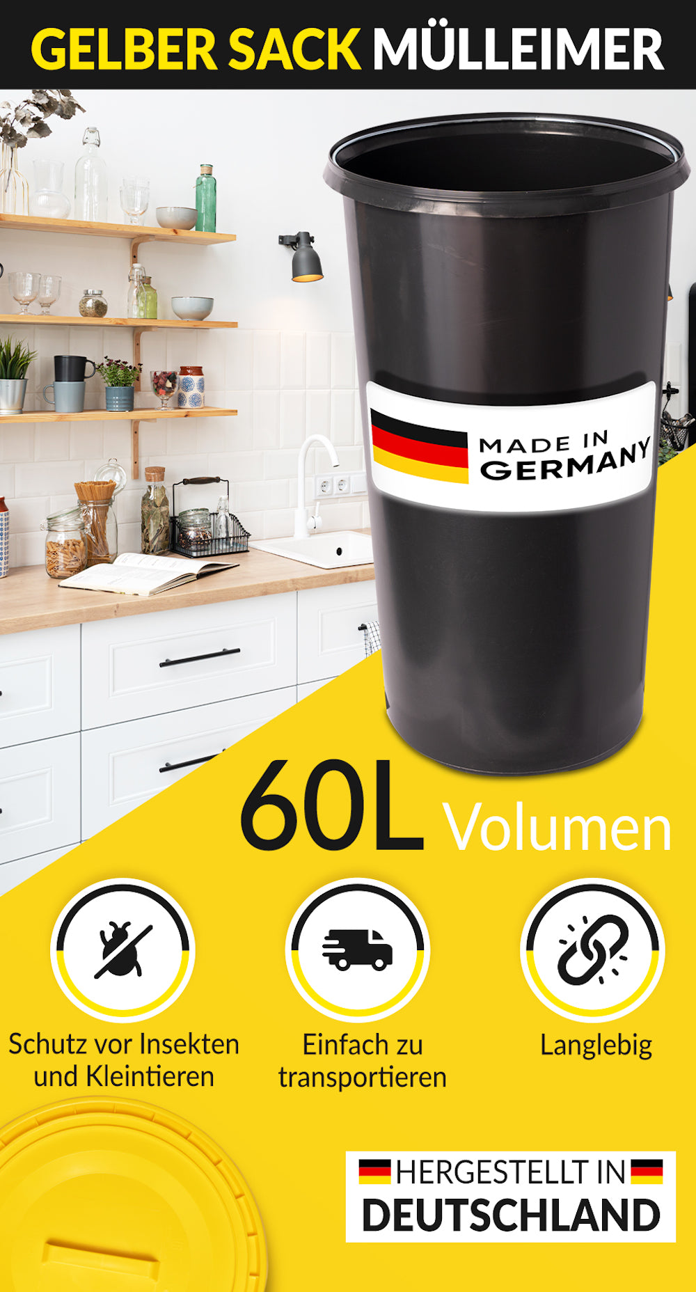 Yellow Bag Bucket Stand Trash Can Garbage Bag Stand Bag Bucket 60l Lid - Ring
