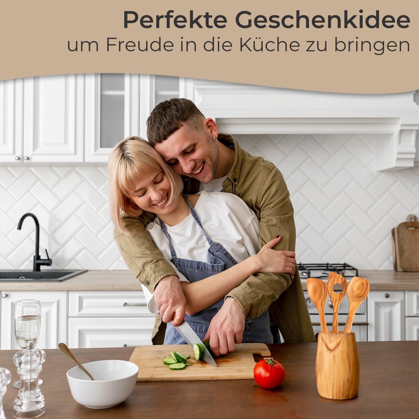 Küchenhelfer Olivenholz- Kochbesteck Kochlöffel Pfannenwender Salatbesteck