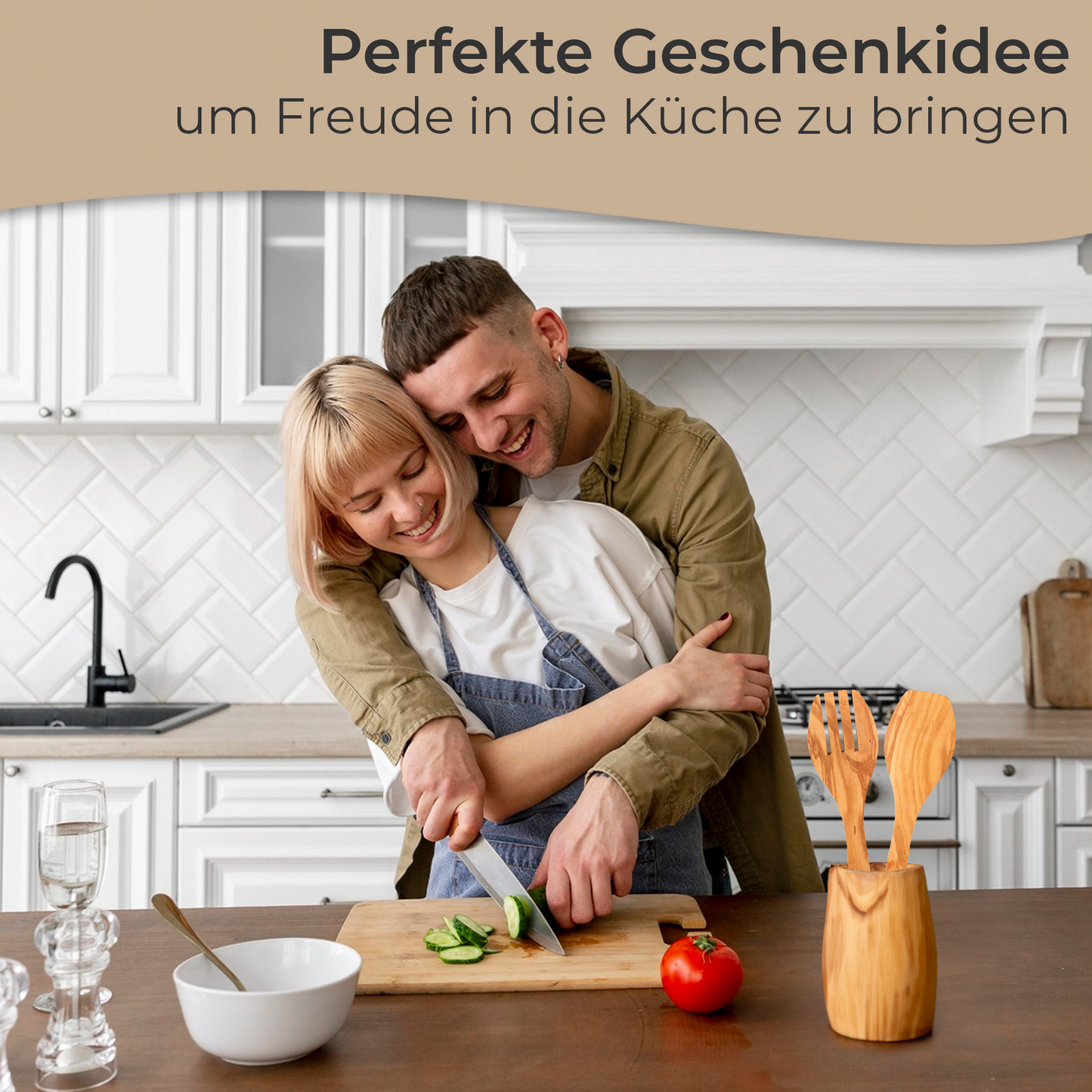 Küchenhelfer Olivenholz- Kochbesteck Kochlöffel Pfannenwender Salatbesteck