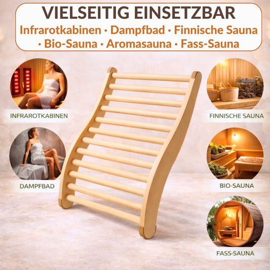 Sauna Rückenlehne Linden S-Form ergonomisch rutschfese Korkstopper Rückenstütze