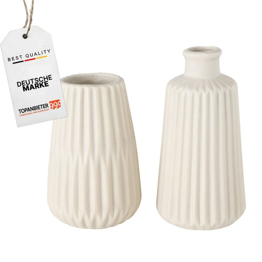Porzellanvasen 2er Set hochwertige Keramik geprägter Struktur Wohndeko Blumen