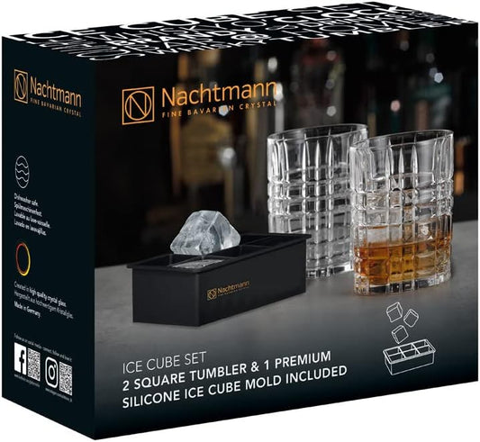 Nachtmann Square Whisky Ice Cube Set: 2 Whiskygläser + 1 Eiswürfelform