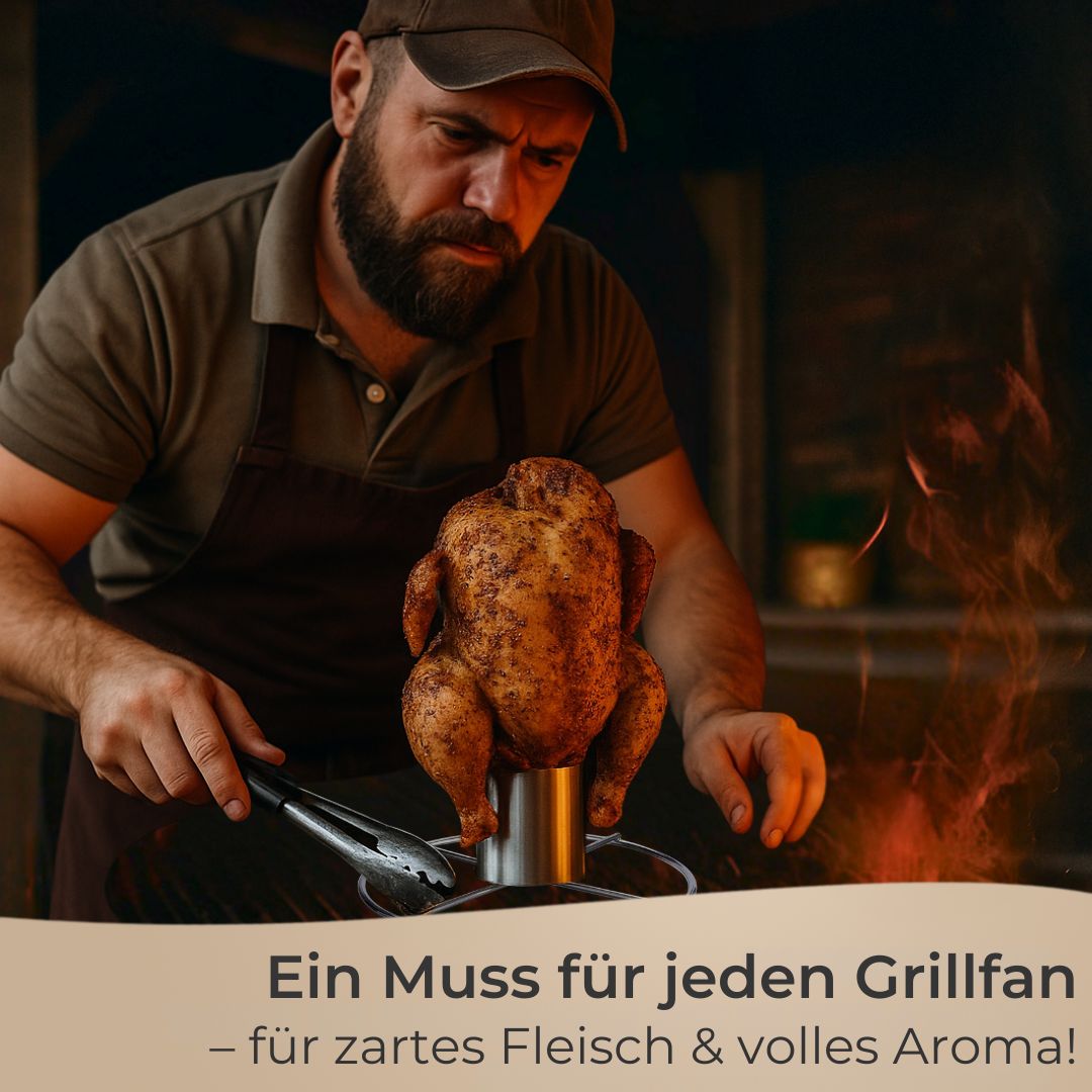 TOPANBIETER 999 Premium Hähnchenhalter mit Aromabehälter für Grill & Backofen, Geflügelhalter Edelstahl, Hähnchenbräter für knuspriges Brathähnchen & Geflügel - BBQ Hähnchengriller, Hänchengrill Halter Bierdose