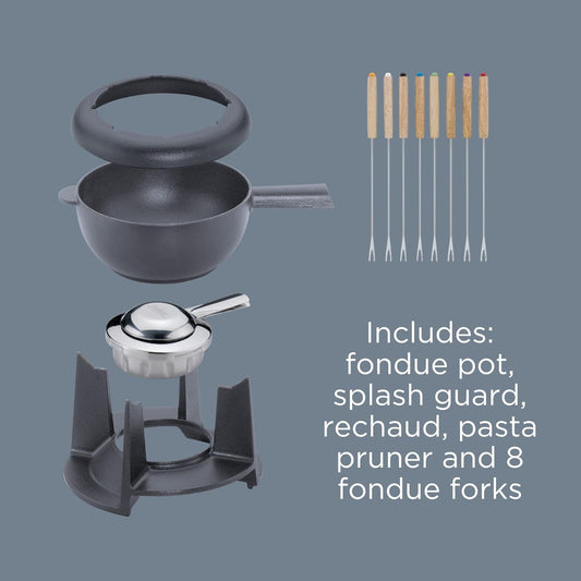 Spring Gusseisen Fondue-Set SAAS-FEE schwarz, Ø 20 cm mit 8 Fonduegabeln