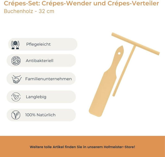 Hofmeister Crepes-Set Cprepes Wender Verteiler Buchenholz 30 cm Teig Spatel