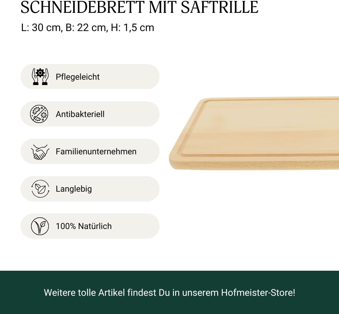 10x Hofmeister Schneidebrett 30 x 22 cm mit Saftrille Buchenholz