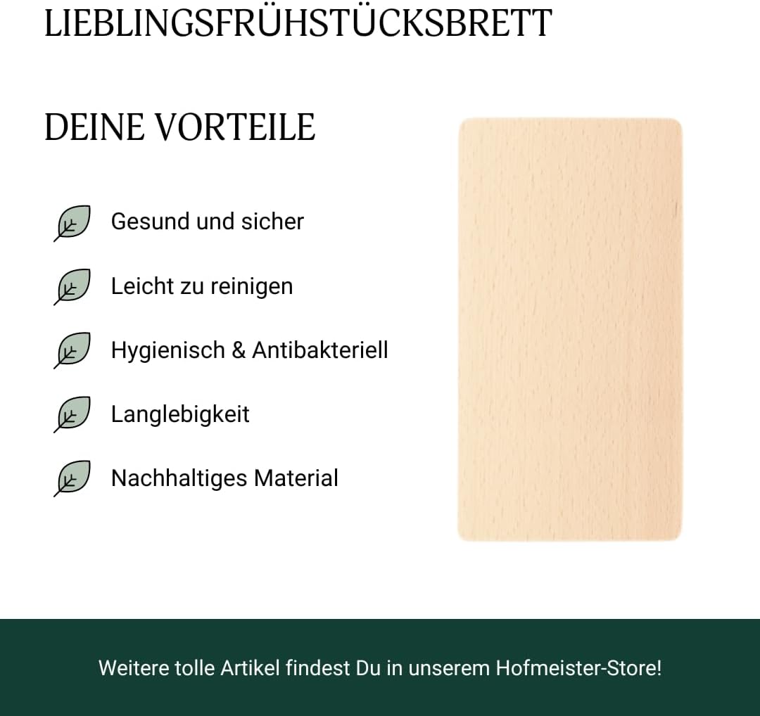 10 x Hofmeister Frühstücksbrett aus Buchenholz 22 x 12 cm Brotzeitbrett