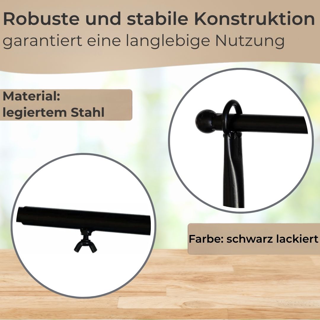 Premium decorative table frame, metal, black - extendable table decoration rod 117–211 cm – adjustable metal frame with clamp – table frame for tables with straight edges