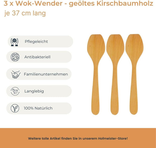 Hofmeister 3er Set Wokwender Kirschholz 37 cm Wender antibakteriell plastikfrei