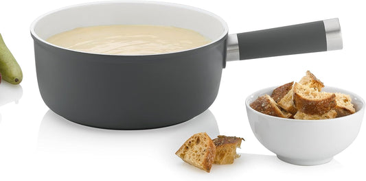 Kela 16571 Käsefondue Pfanne - Aluguss - Keramisch beschichtet - Induktionsgeeignet - 1 L - Meyrin - grau