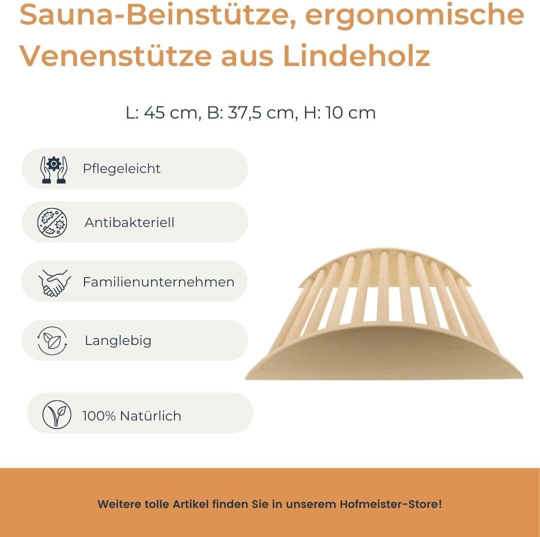 Hofmeister Sauna Beinstütze Lindenholz 45 cm ergonomisch geformte Venenstütze