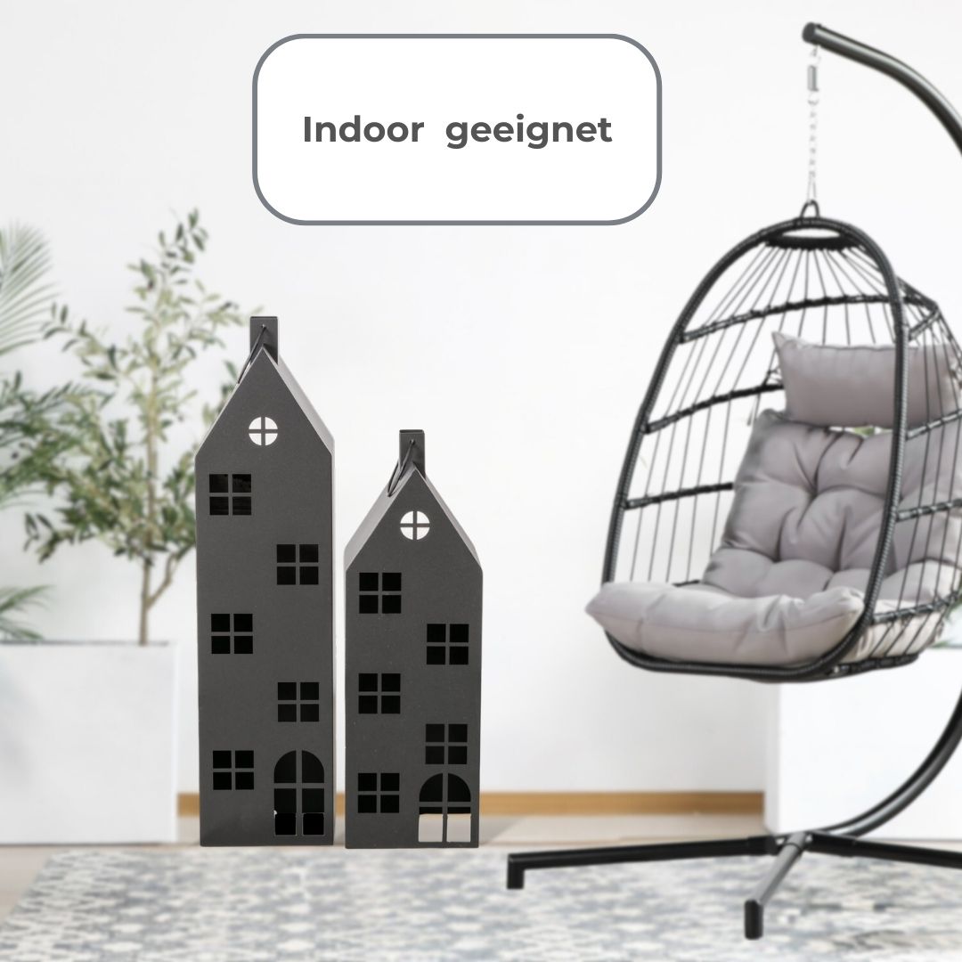 TOPANBIETER 999 Premium 2-piece Set of Lanterns, XXL Metal, Black, 66 and 96 cm tall, Indoor Lantern, Windlight, Giant Lantern with Handle & Freestanding, Perfect for Hallway, Living Room or Entrance Hall