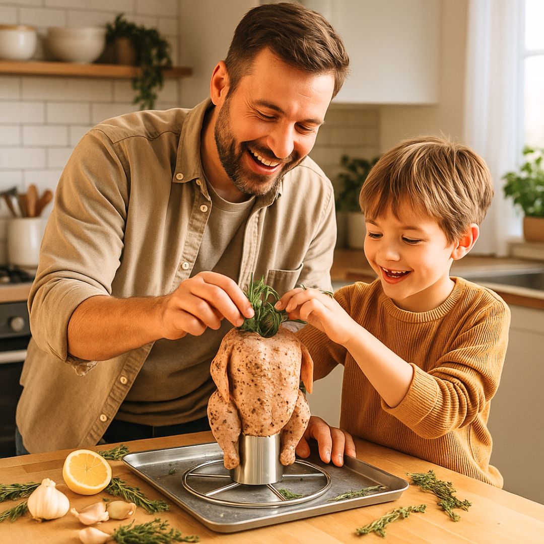 TOPANBIETER 999 Premium Hähnchenhalter mit Aromabehälter für Grill & Backofen, Geflügelhalter Edelstahl, Hähnchenbräter für knuspriges Brathähnchen & Geflügel - BBQ Hähnchengriller, Hänchengrill Halter Bierdose