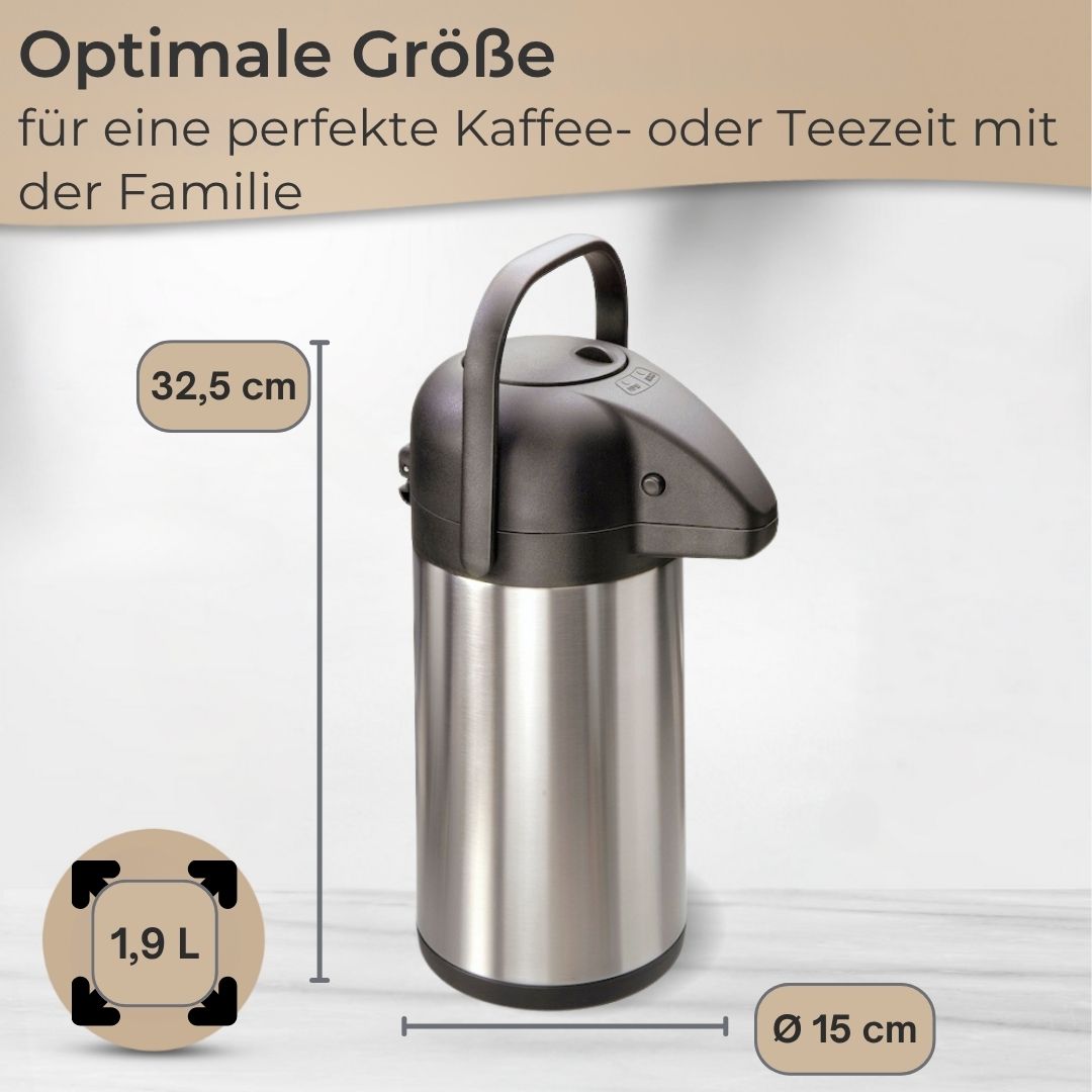Mato Pump Vacuum Jug 1.9 Liter Stainless Steel Coffee Pot Teapot