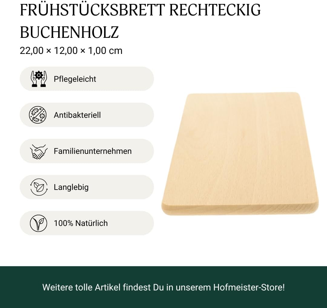 10 x Hofmeister Frühstücksbrett aus Buchenholz 22 x 12 cm Brotzeitbrett