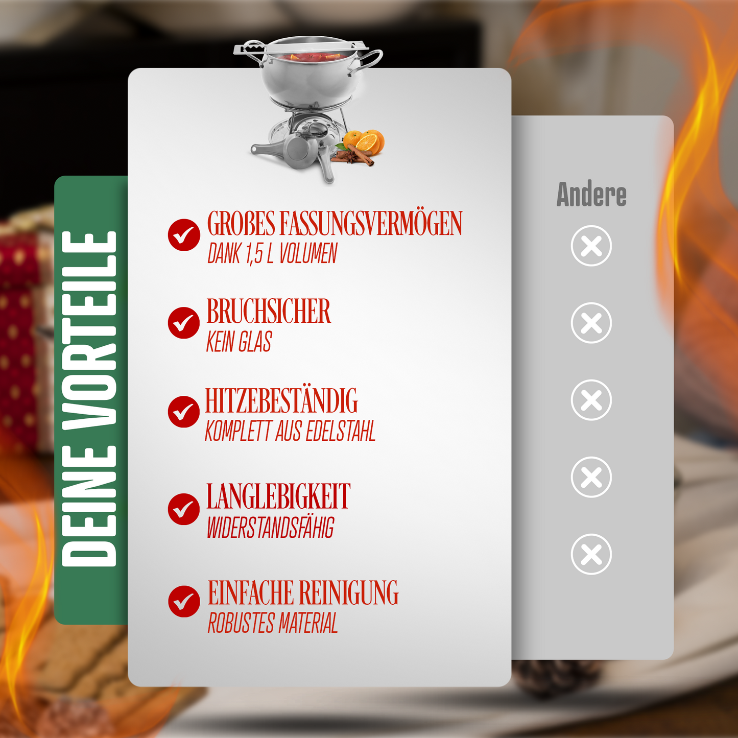 Feuerzangenbowle Set Edelstahl 1,5 Liter Feuerzange Glühwein Punsch Zuckerhut