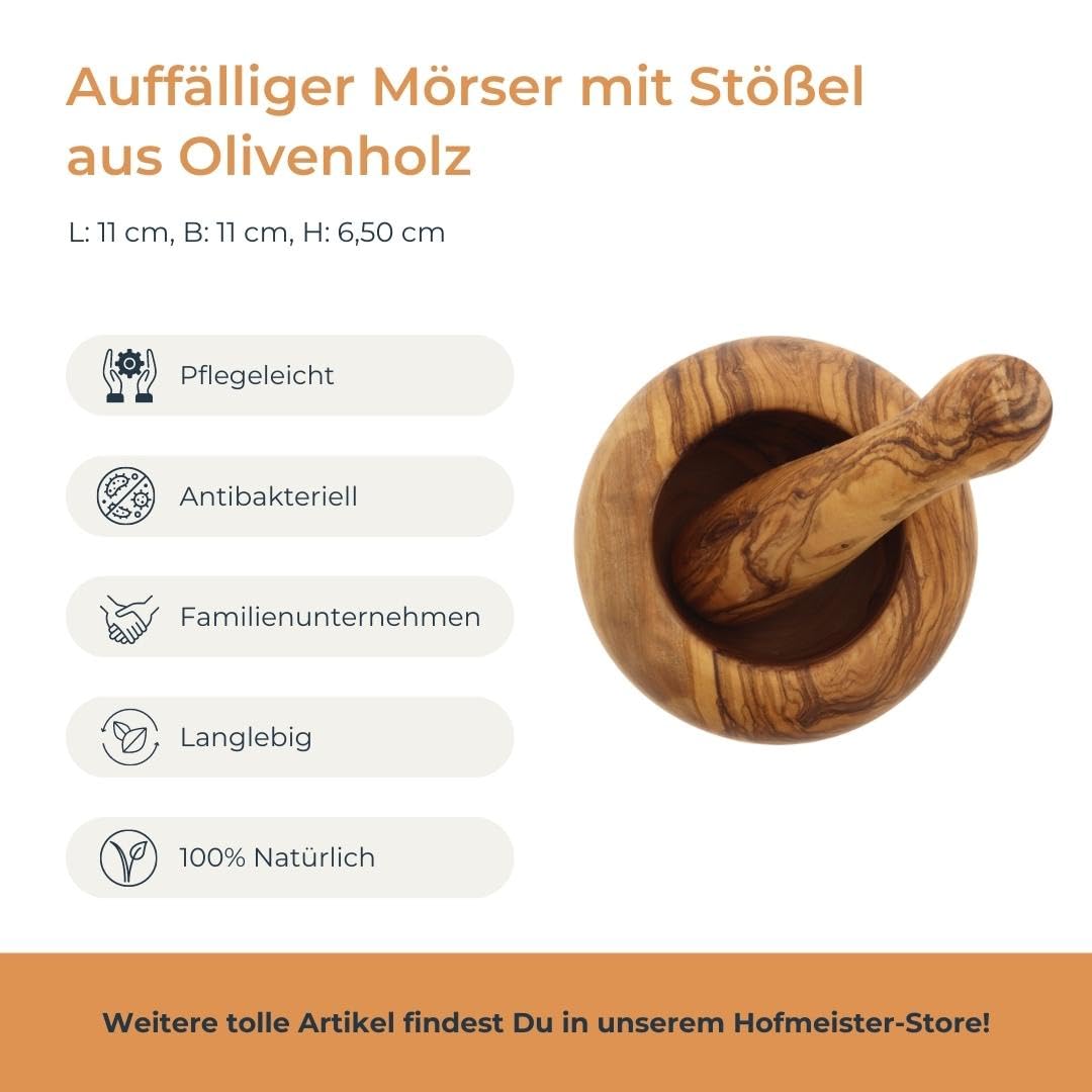 Hofmeister mortar & pestle olive wood 11 cm