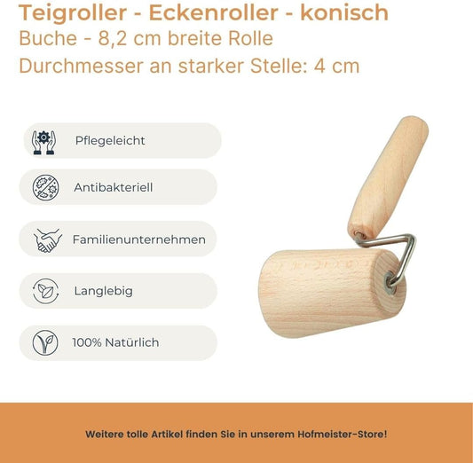 Hofmeister konischer Teigroller Buchenholz 17 cm Teigrolle Eckenroller Nudelholz