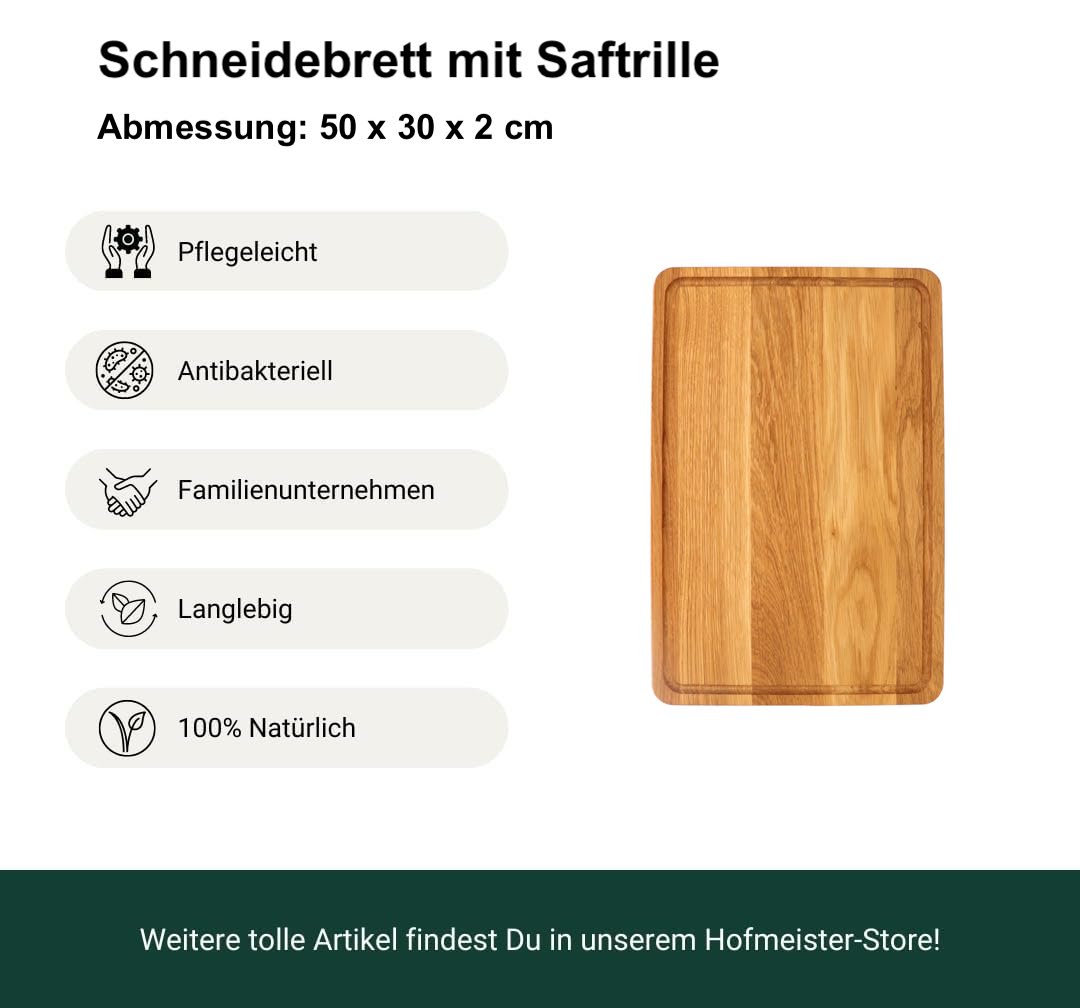 Hofmeister Schneidebrett Eichenholz 50 x 30 mit Saftrille